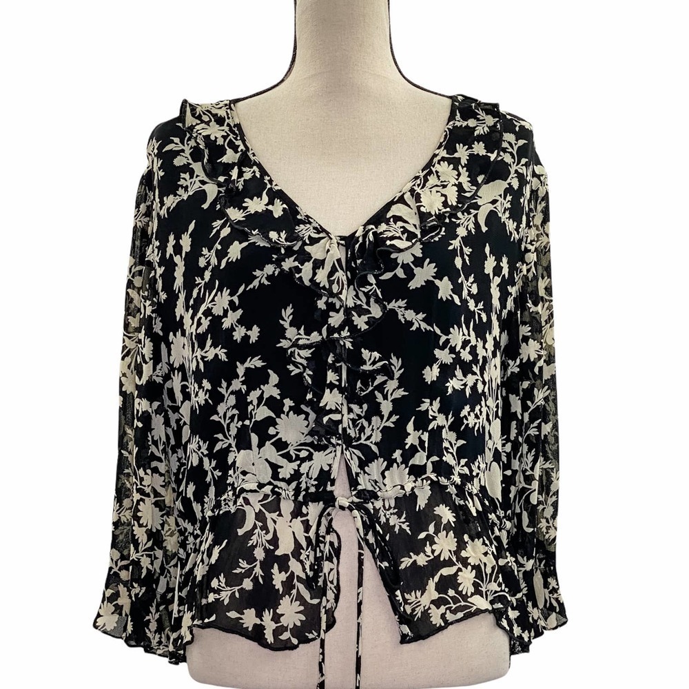 TEMPTATION Black & White Tie Waist L/S Blouse